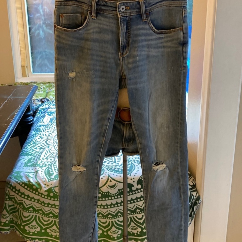 Anthropology, Pilcro and the letter press distressed light wash skinny jeans